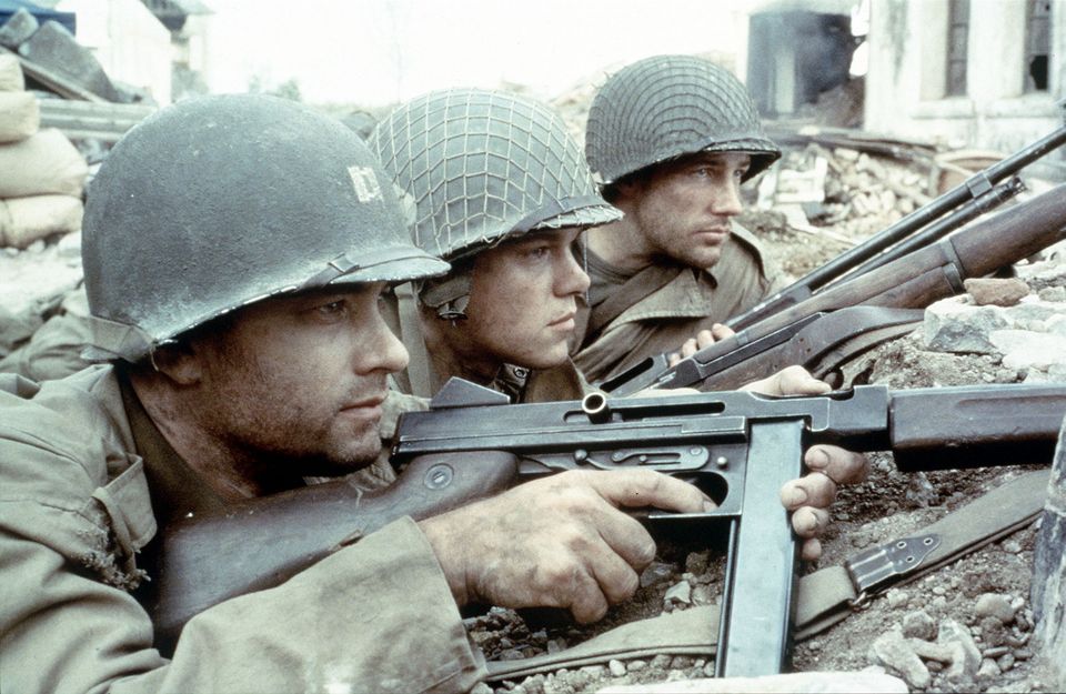 Tom Hank, Matt Damon and Ed Burns in a scene from Saving Private Ryan